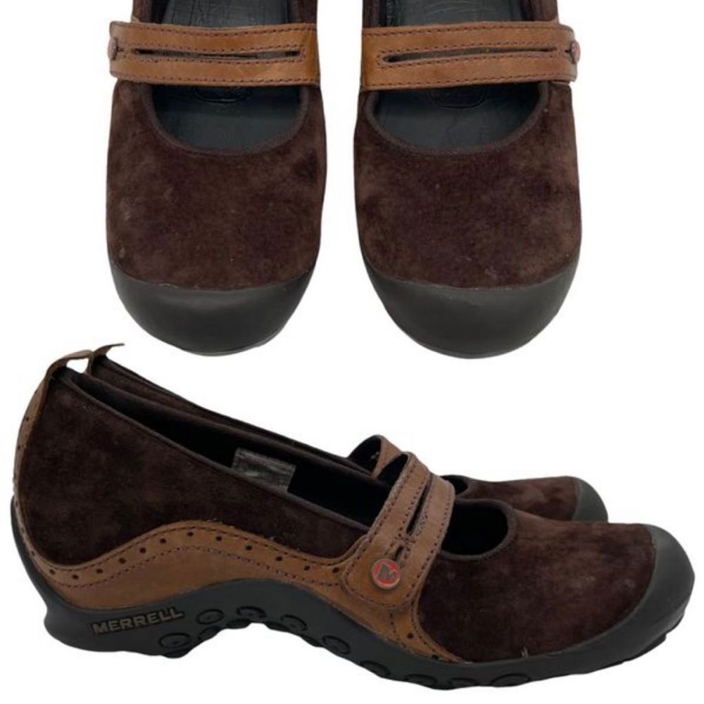 MERRELL Plaza Bandeau Espresso Brown Leather & Suede Mary Janes